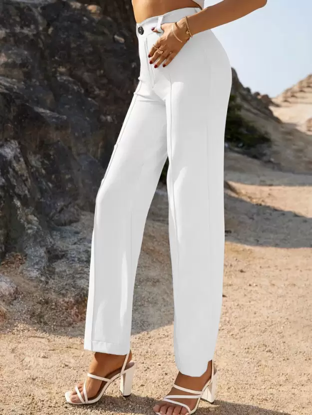 Buy AND White Solid Loose Fit Cotton Womens Trousers | Shoppers Stop